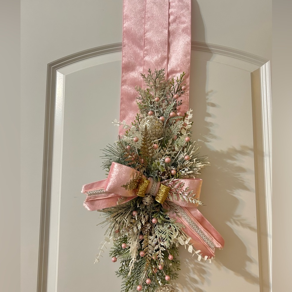 Elegant Pink Holiday Door Swag